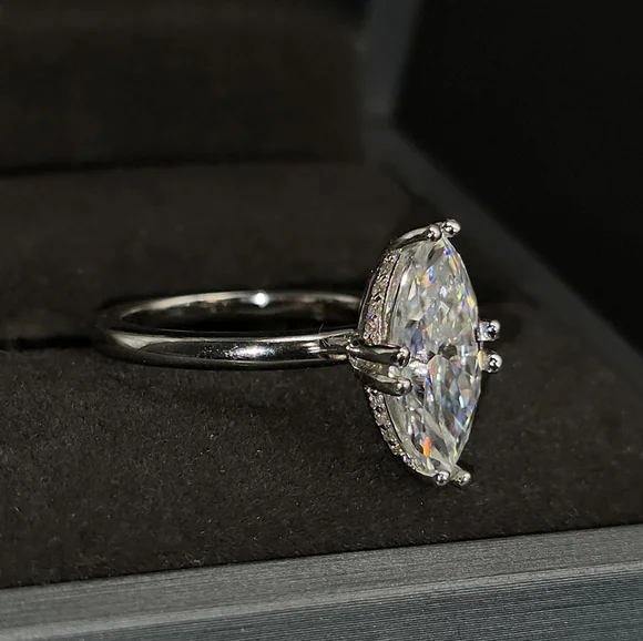 4CWT Moissanite 8-prong marquise cut set in solid S925 sterling silver. - Picture 1 of 11